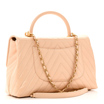 Chanel Calfskin Chevron Quilted Medium Coco Handle Flap Beige 3 of 10
