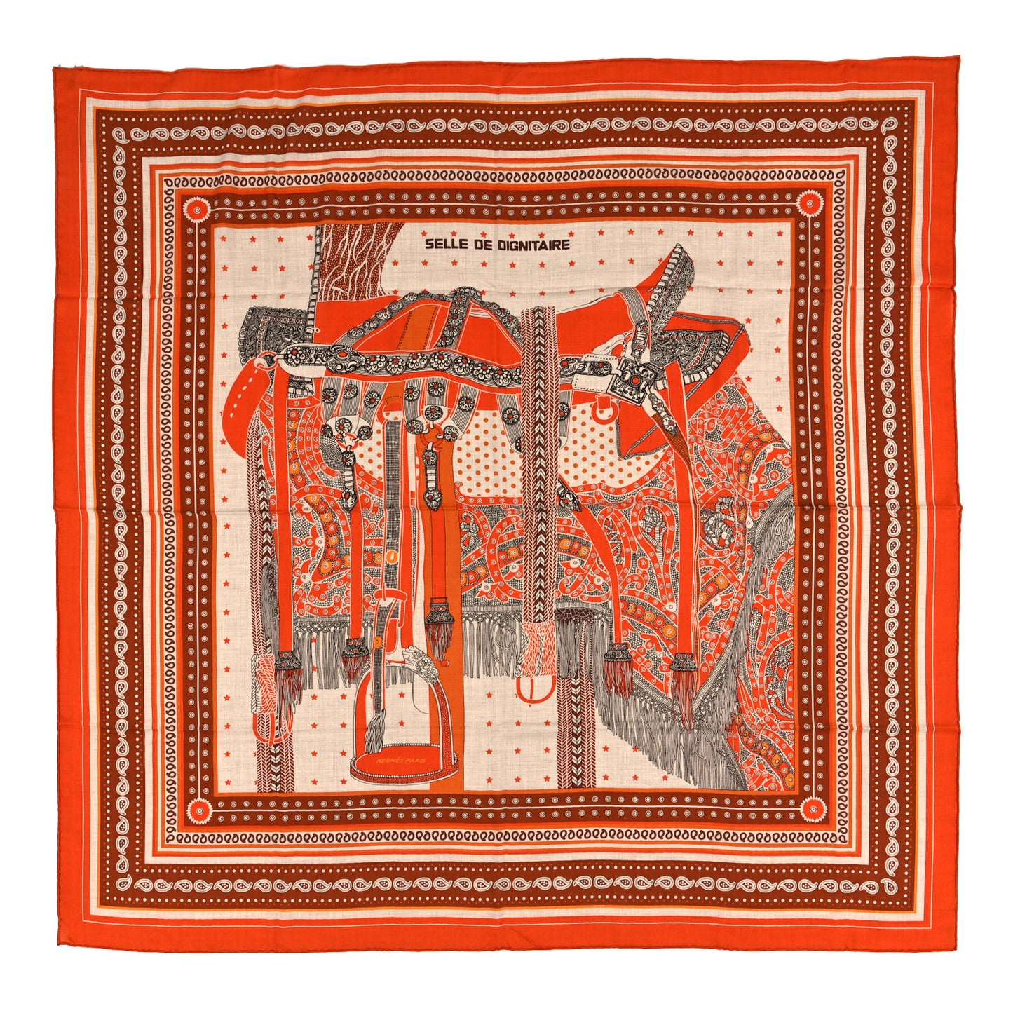 Cashmere Selle De Dignitaire Bandana Shawl 140 Orange Roux Naturel