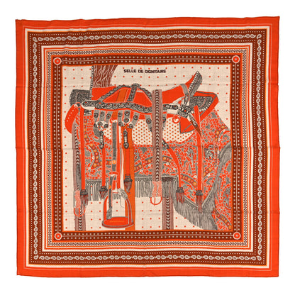 Hermes Cashmere Selle De Dignitaire Bandana Shawl 140 Orange Roux Naturel 1 of 3