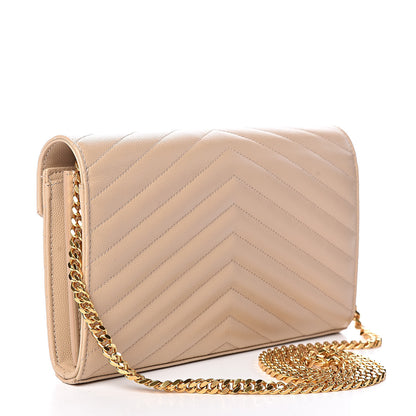 Saint Laurent Grain De Poudre Matelasse Chevron Monogram Chain Wallet Nude Powder 3 of 10