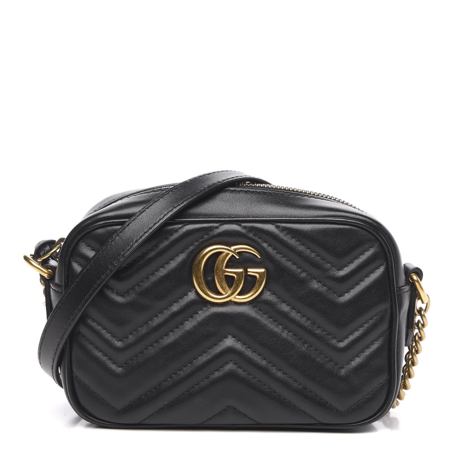 Gucci Calfskin Matelasse Mini GG Marmont Chain Shoulder Bag Black 1 of 11