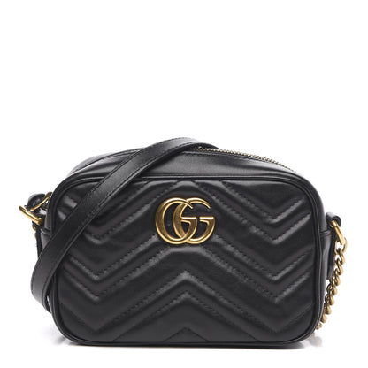 Gucci Calfskin Matelasse Mini GG Marmont Chain Shoulder Bag Black 1 of 11