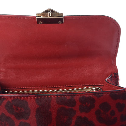 Valentino Garavani Calf Hair Leopard Print Small Glam Lock Rockstud Flap Red 9 of 10