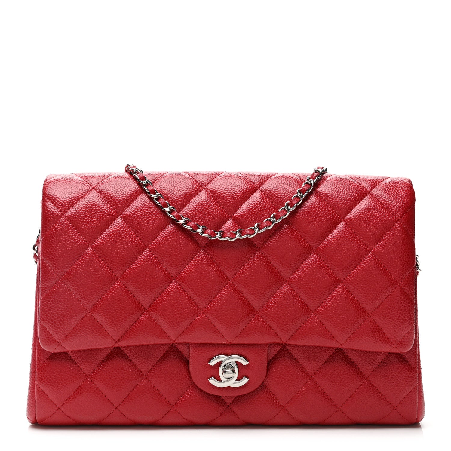 Chanel Iridescent Caviar Quilted Clutch With Chain Flap Red 1 of 10