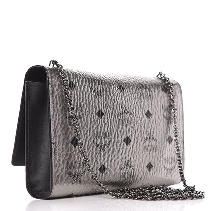 MCM Metallic Visetos Studded Chain Wallet Silver 3 of 9