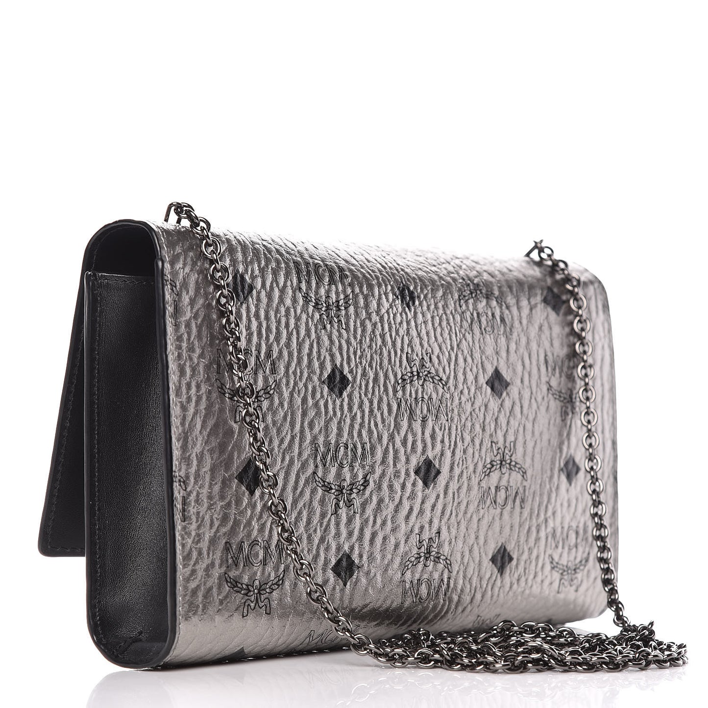 Metallic Visetos Studded Chain Wallet Silver
