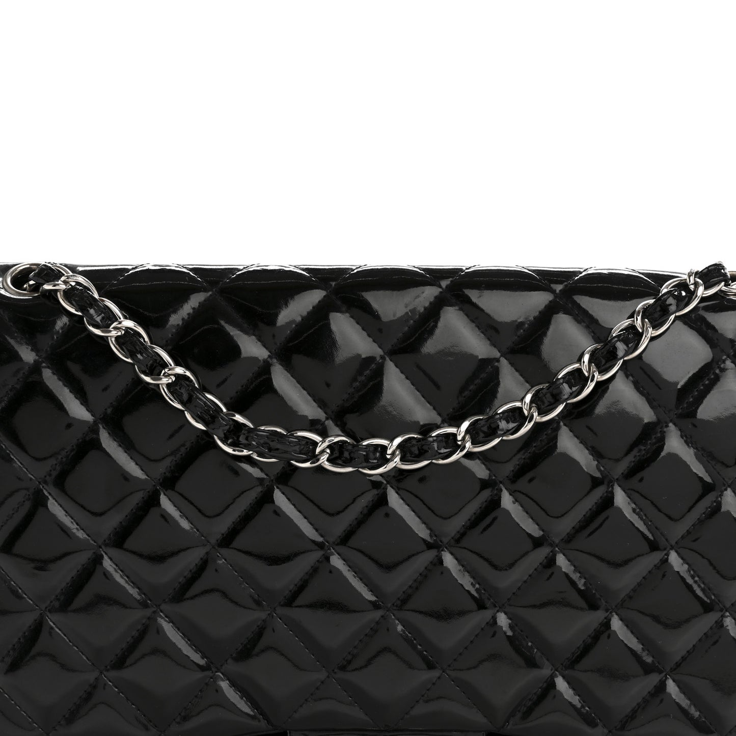 Patent Quilted Maxi Double Flap Black