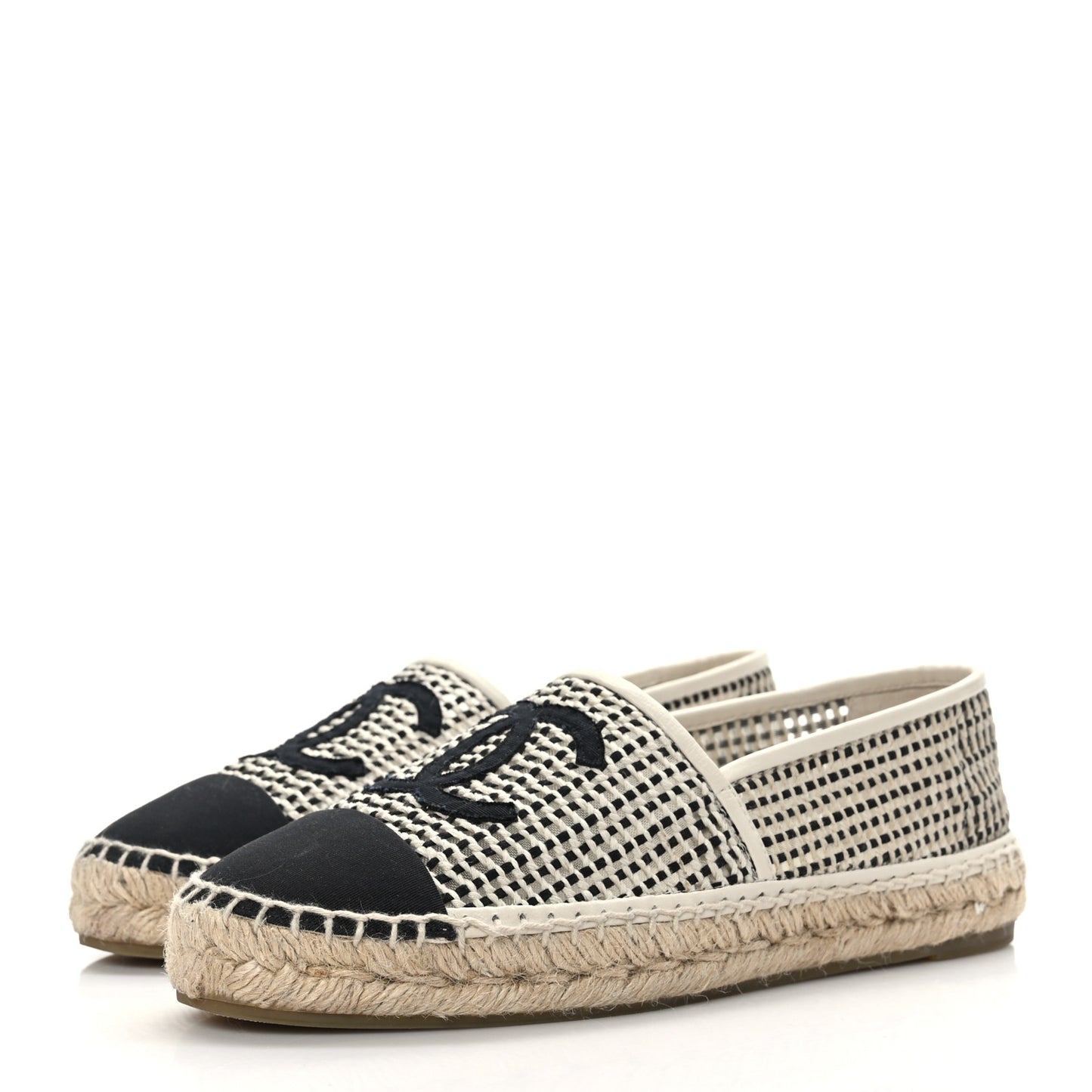 Mesh Grosgrain CC Espadrilles 39 Beige Black