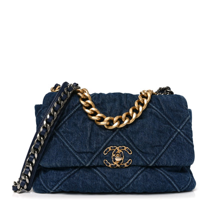 Chanel Denim Quilted Large Chanel 19 Flap Blue 1 of 10