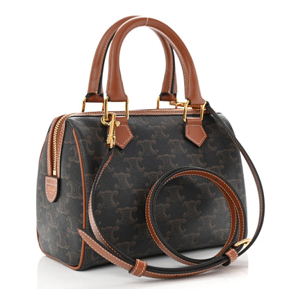 Celine Triomphe Canvas Calfskin Small Boston Bag Tan 3 of 7