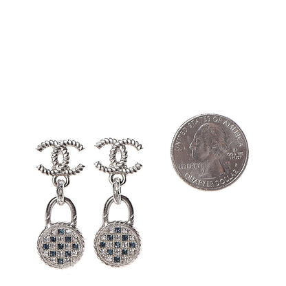 Chanel Ruthenium Crystal CC Drop Earrings Blue Silver 2 of 5