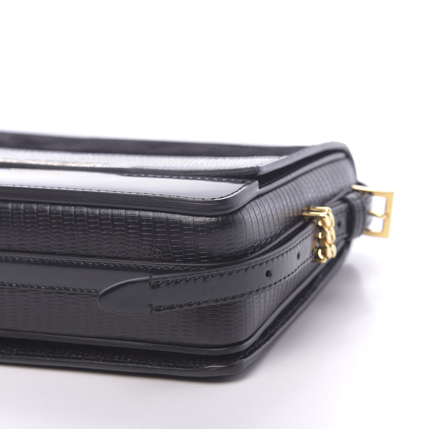 Calfskin Lizard Embossed Two Tone Small Grace Bag Black