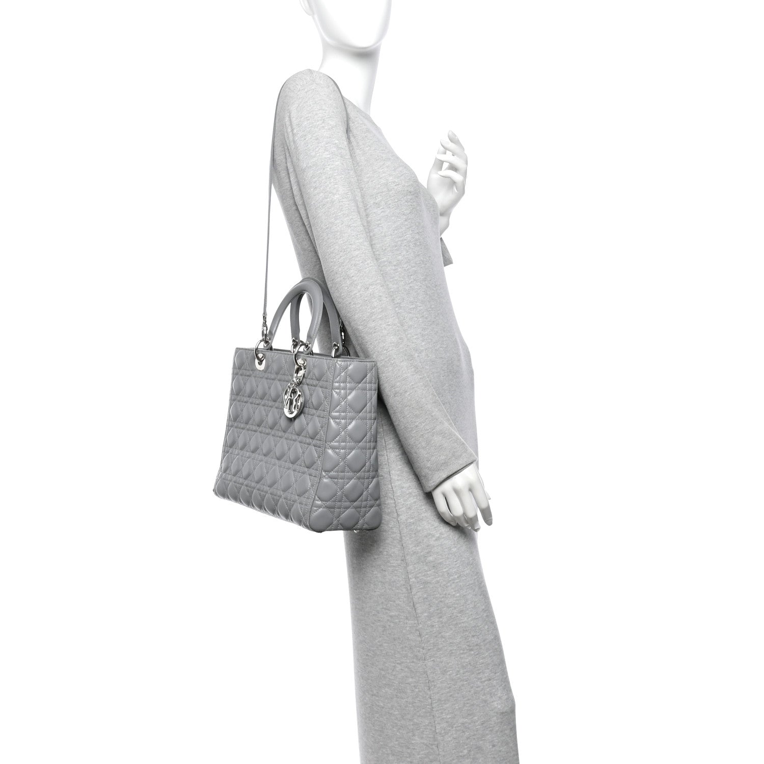 Christian Dior Lambskin Cannage Large Lady Dior Light Grey 2 of 10