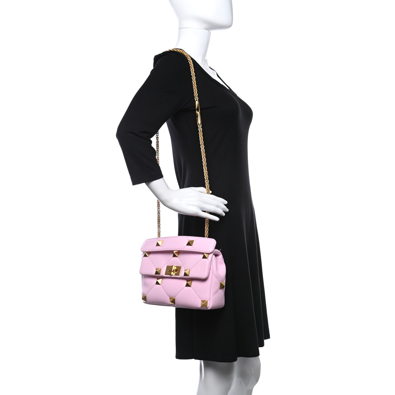 Valentino Garavani Nappa Medium Roman Stud Shoulder Bag Pink Borealis 2 of 9