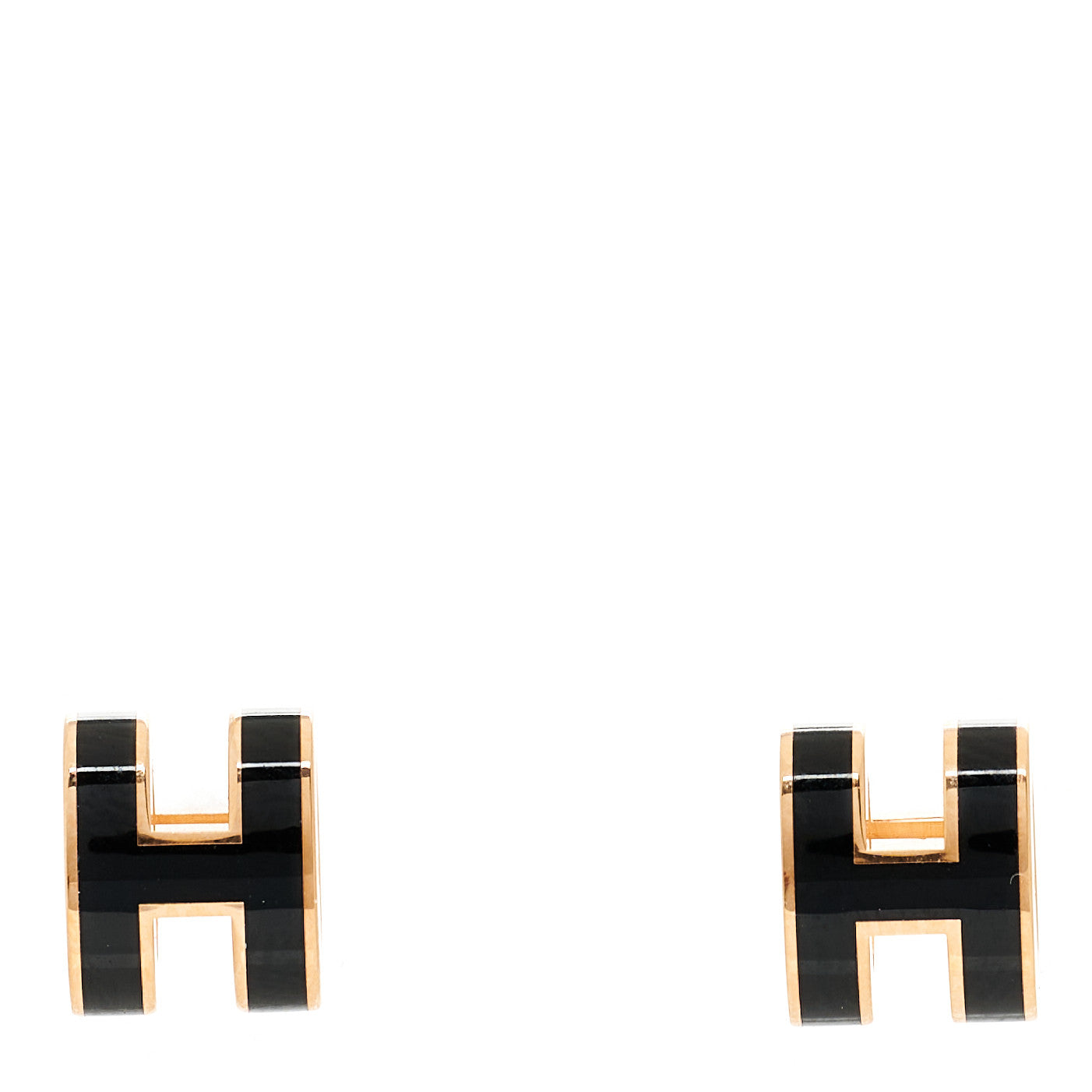Gold Lacquered Mini Pop H Earrings Black