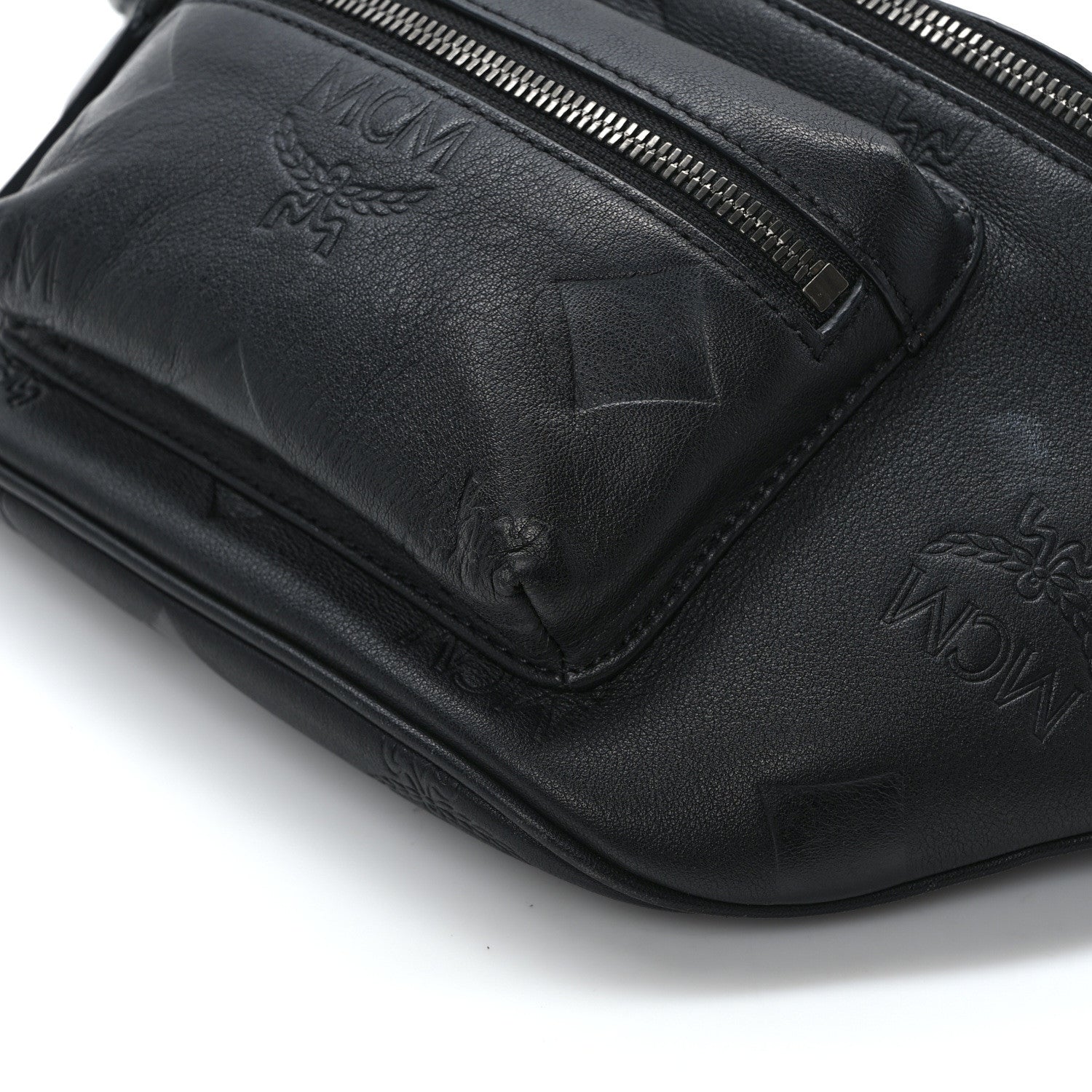 MCM Calfskin Maxi Monogram Fursten Belt Bag Black 12 of 14