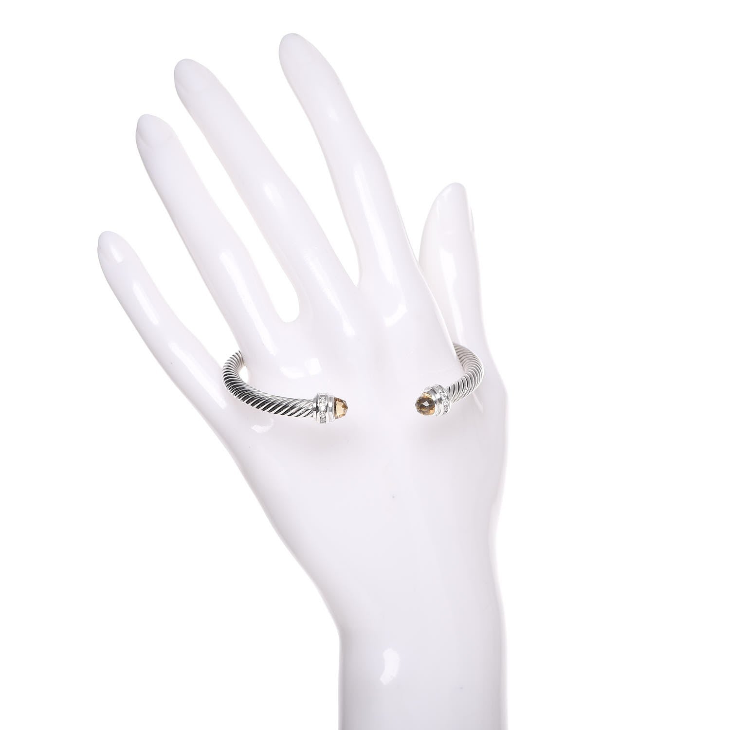 David Yurman Sterling Silver Diamond Lemon Citrine 5mm Cable Classics Bracelet 2 of 5