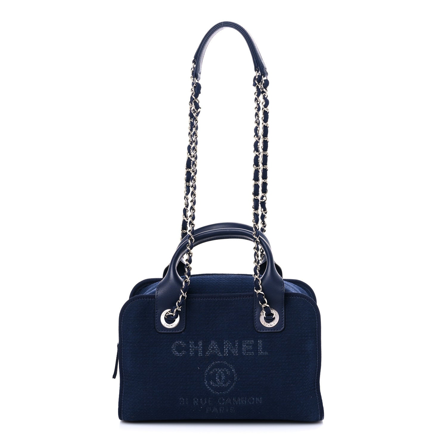 Chanel Mixed Fibers Deauville Bowling Bag Blue 1 of 15