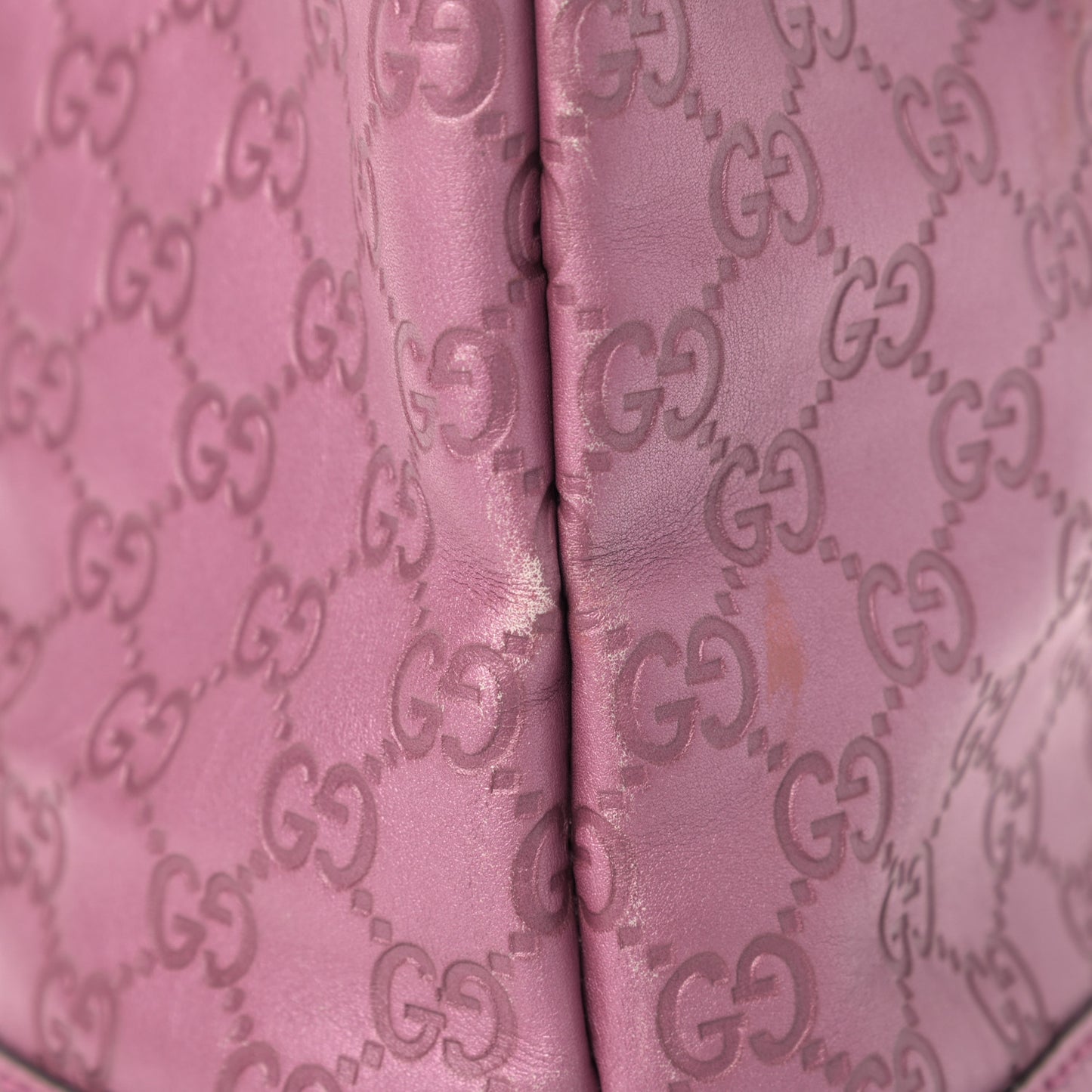 Metallic Soft Guccissima Large Heart Bit Charm Top Handle Tote Fresia Rose