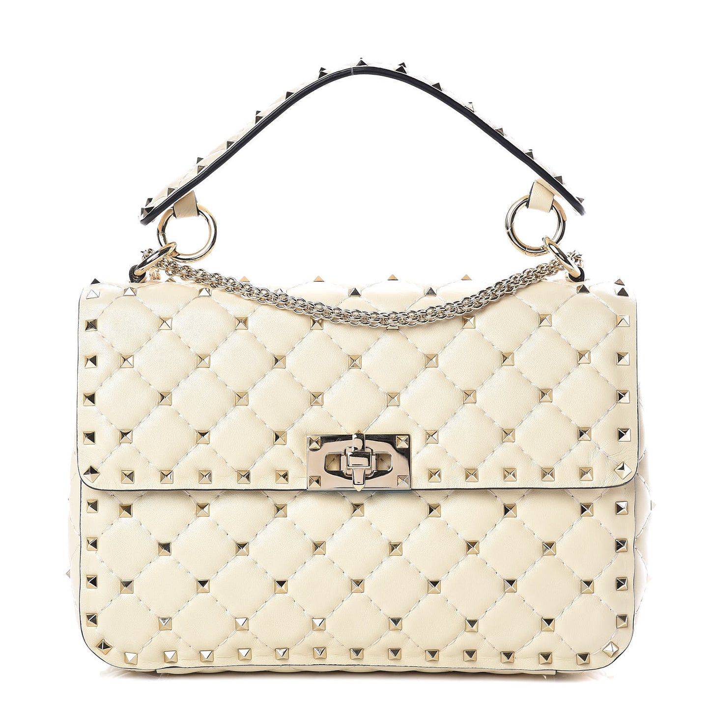 Nappa Medium Rockstud Spike Shoulder Bag Light Ivory