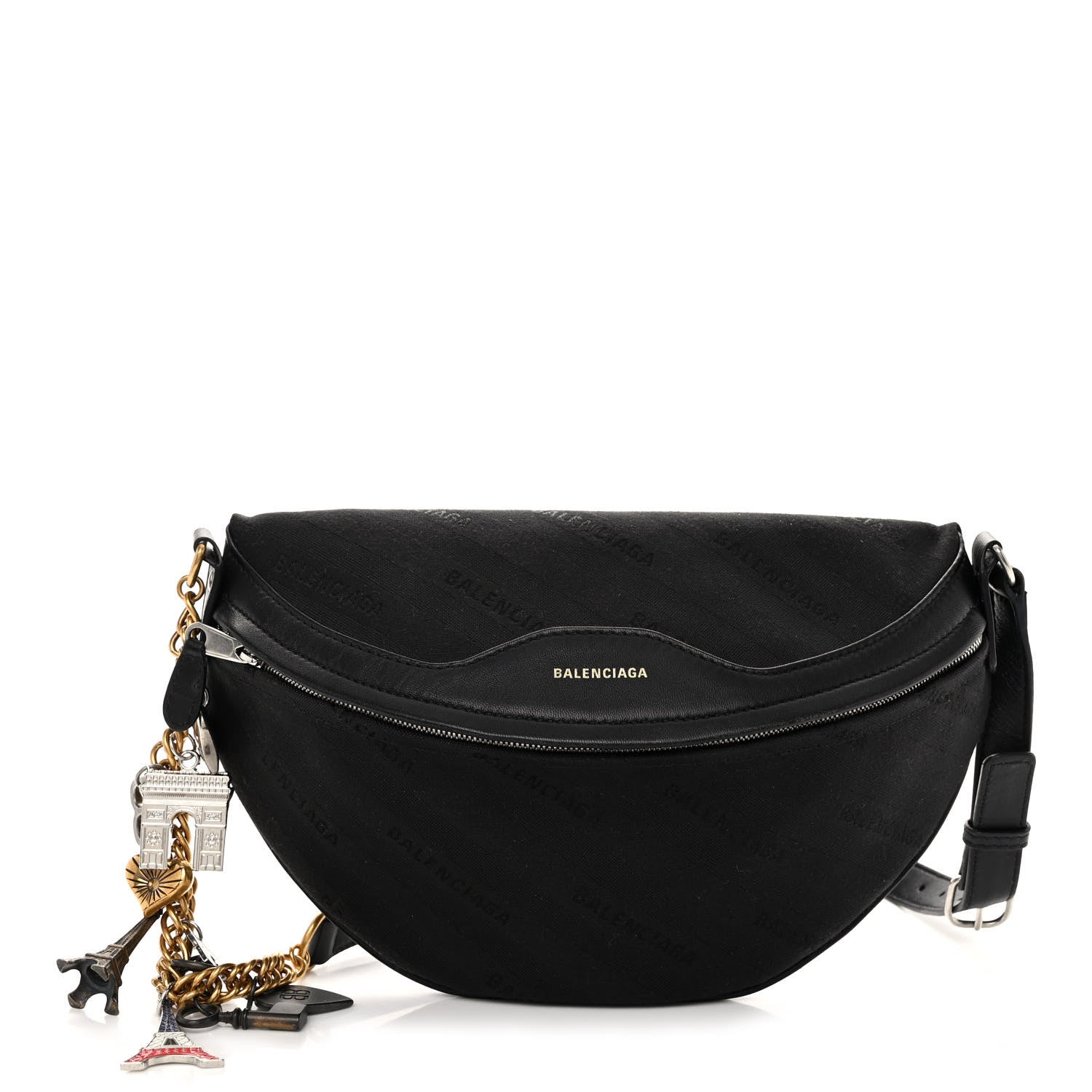 Balenciaga Canvas Jacquard Diagonal Allover Logo XS Souvenir Belt Bag Black 1 of 10