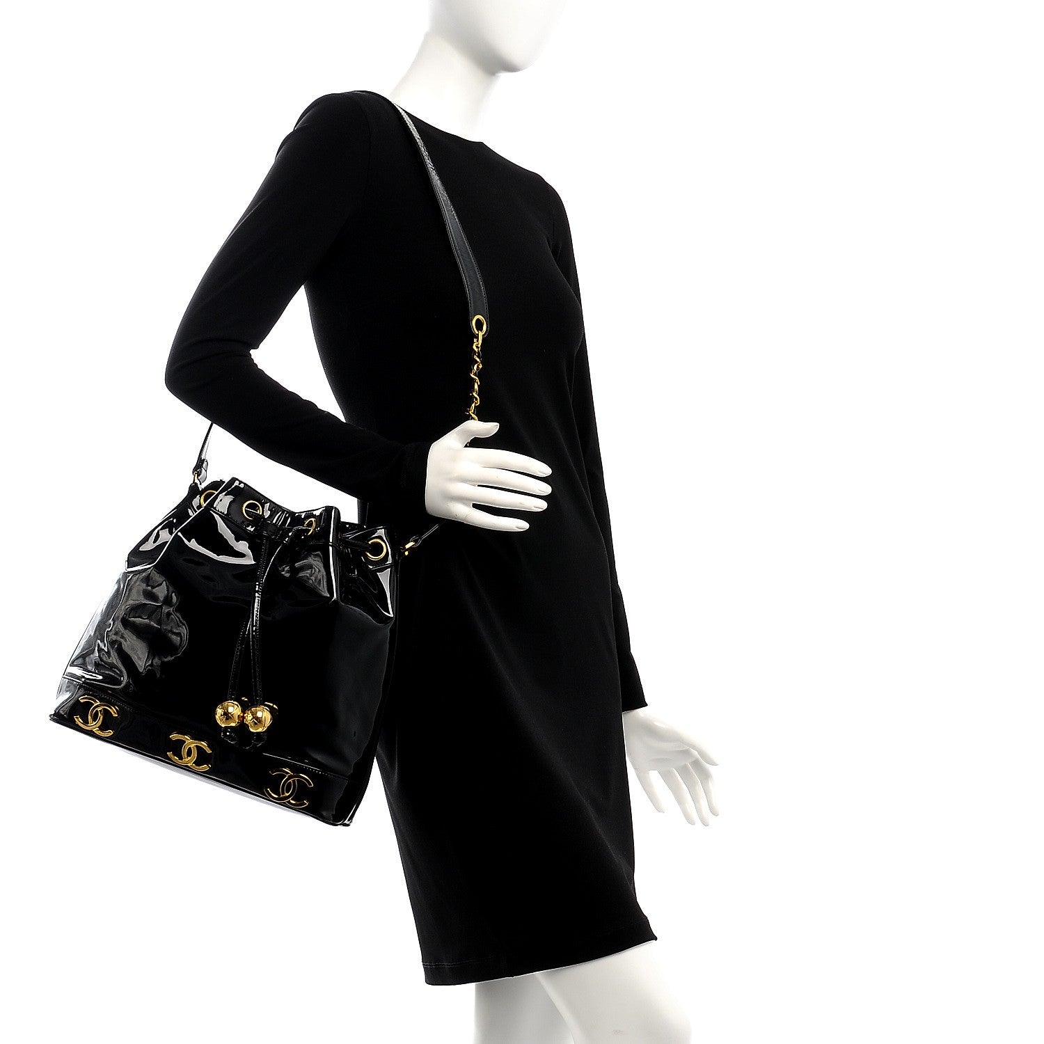 Chanel Patent CC Drawstring Shoulder Bag Black 2 of 8