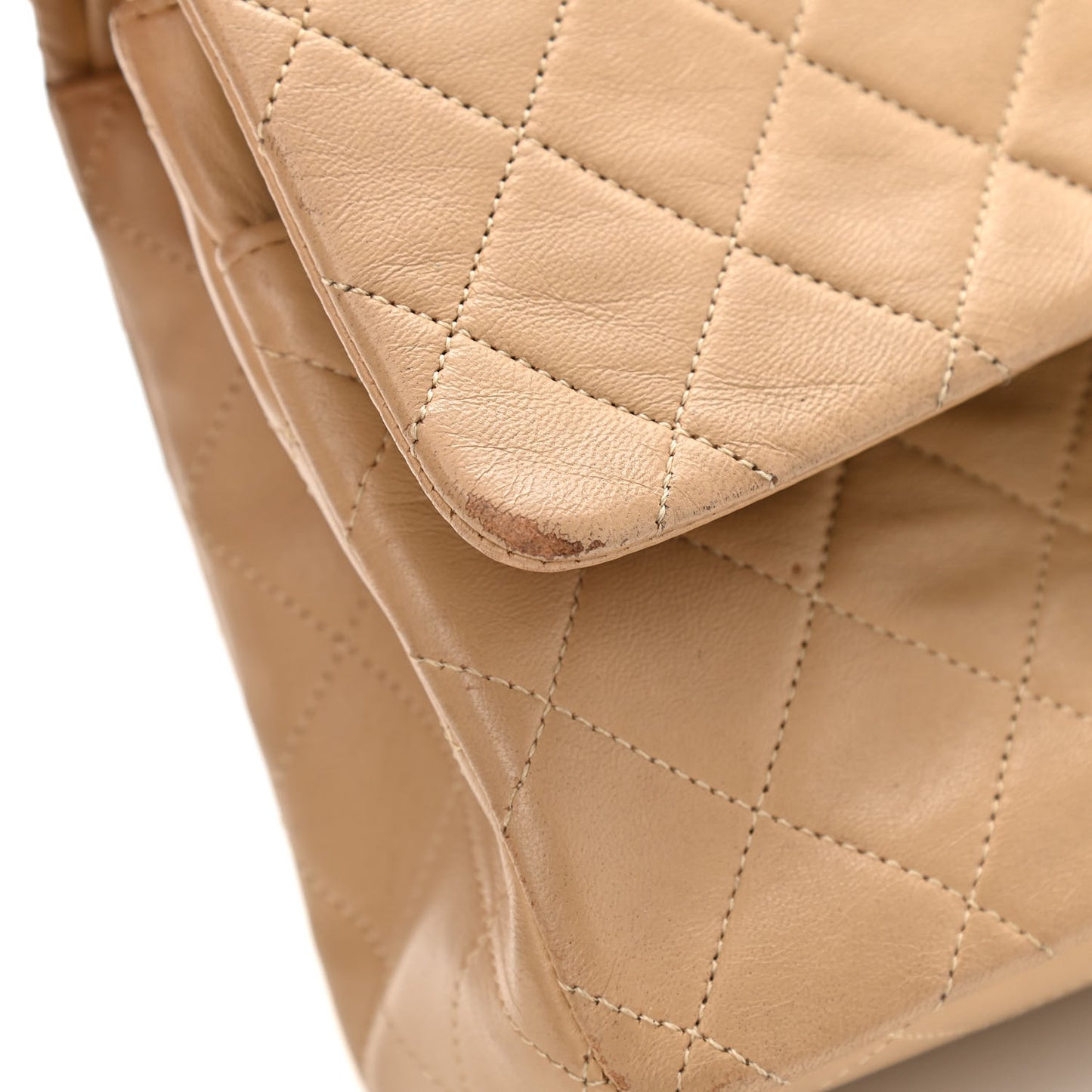 Lambskin Quilted Medium Double Flap Beige