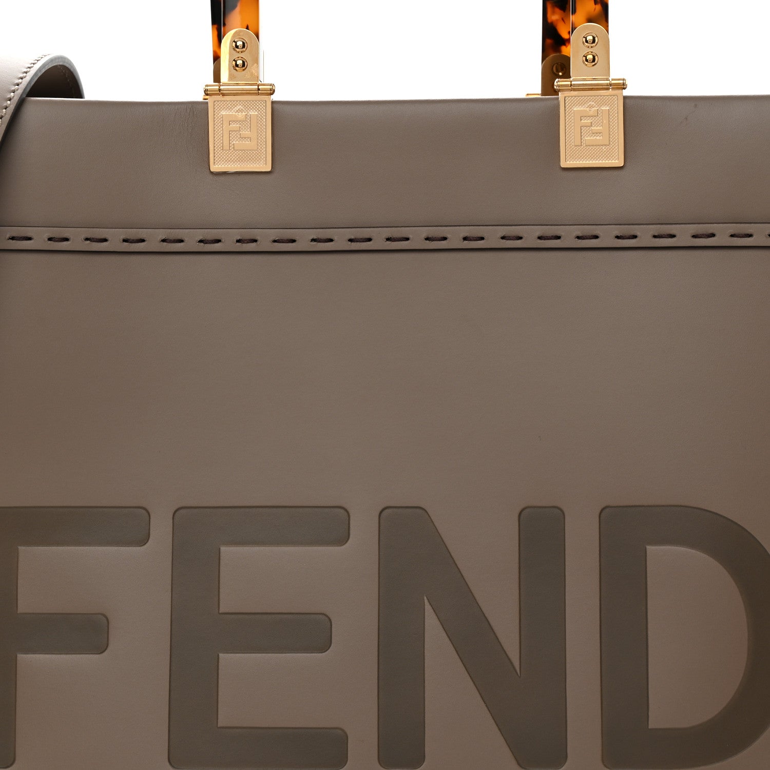 Fendi Vitello King Plexiglass Logo Embossed Medium Fendi Sunshine Shopper Tote Tortora 8 of 10