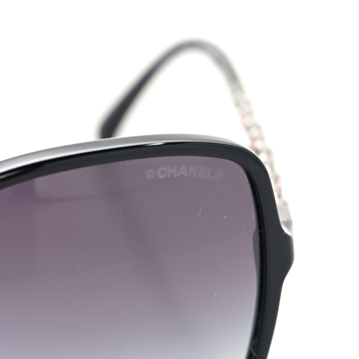 Acetate Metal Calfskin Square Chain Sunglasses 5210-Q Black Gray