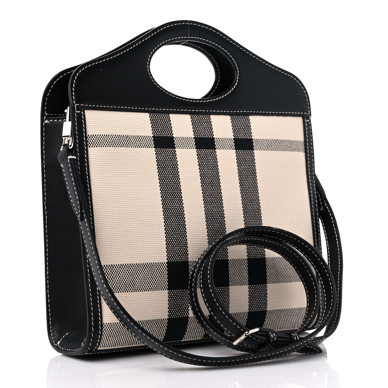 Burberry Smooth Calfskin Archive Canvas Check Mini Pocket Bag Butter Beige Black 3 of 11