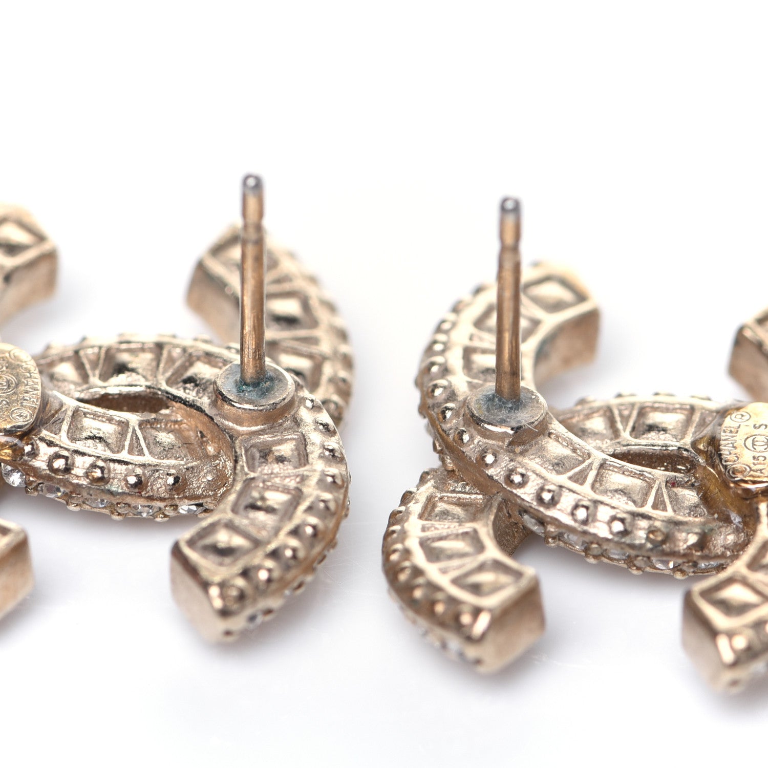 Chanel Crystal Timeless CC Earrings Light Gold 3 of 5
