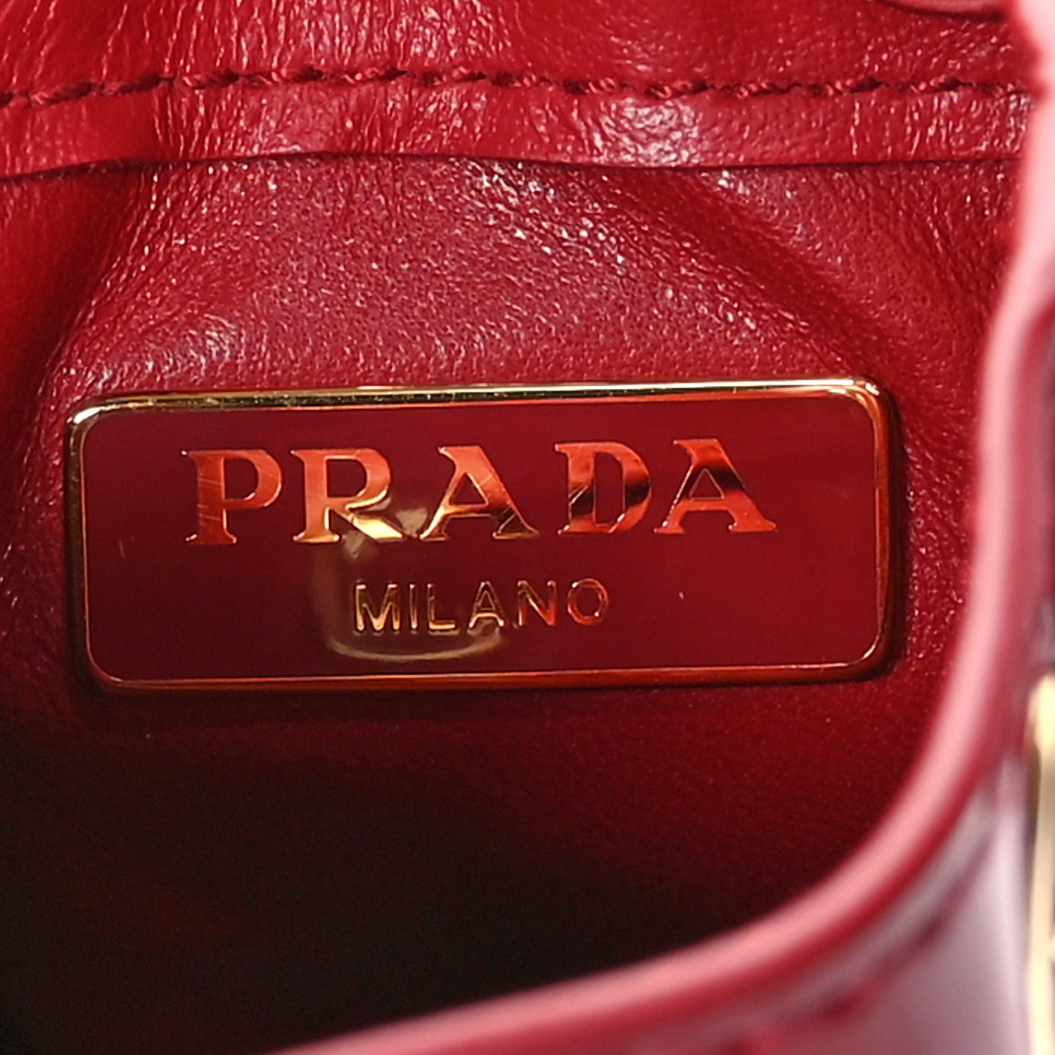 Prada Vernice Metal Triangle Logo Mini Drawcord Pouch Shoulder Bag Cherry 6 of 12