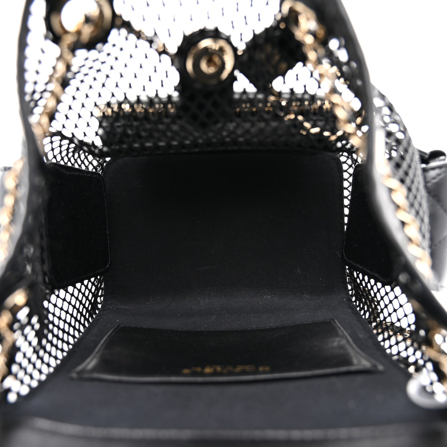 Shiny Lambskin Mesh Quilted Small Cargo Duma Drawstring Backpack Black