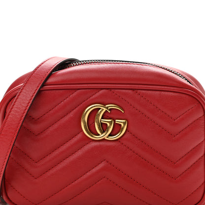 Gucci Calfskin Matelasse Mini GG Marmont Chain Shoulder Bag Hibiscus Red 9 of 13
