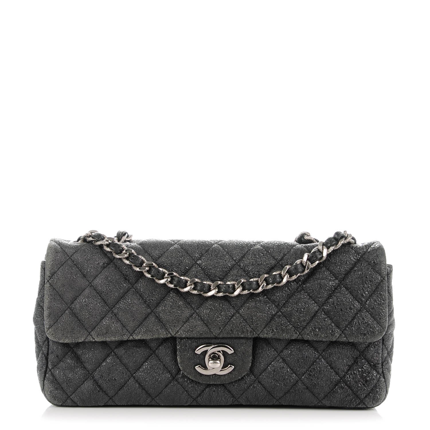 Chanel Crackled Calfskin Quilted East West Flap Black 1 of 7