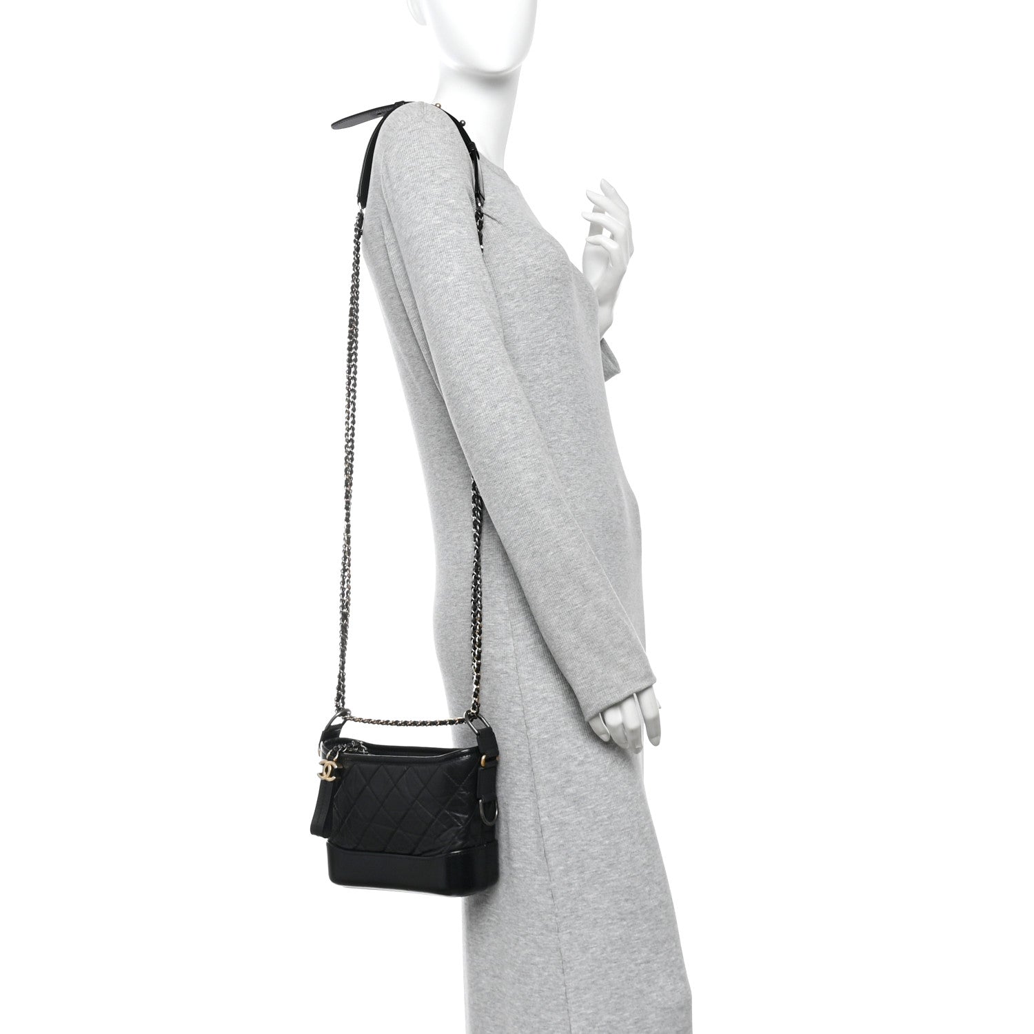 Chanel Aged Calfskin Quilted Small Gabrielle Hobo Black 2 of 9