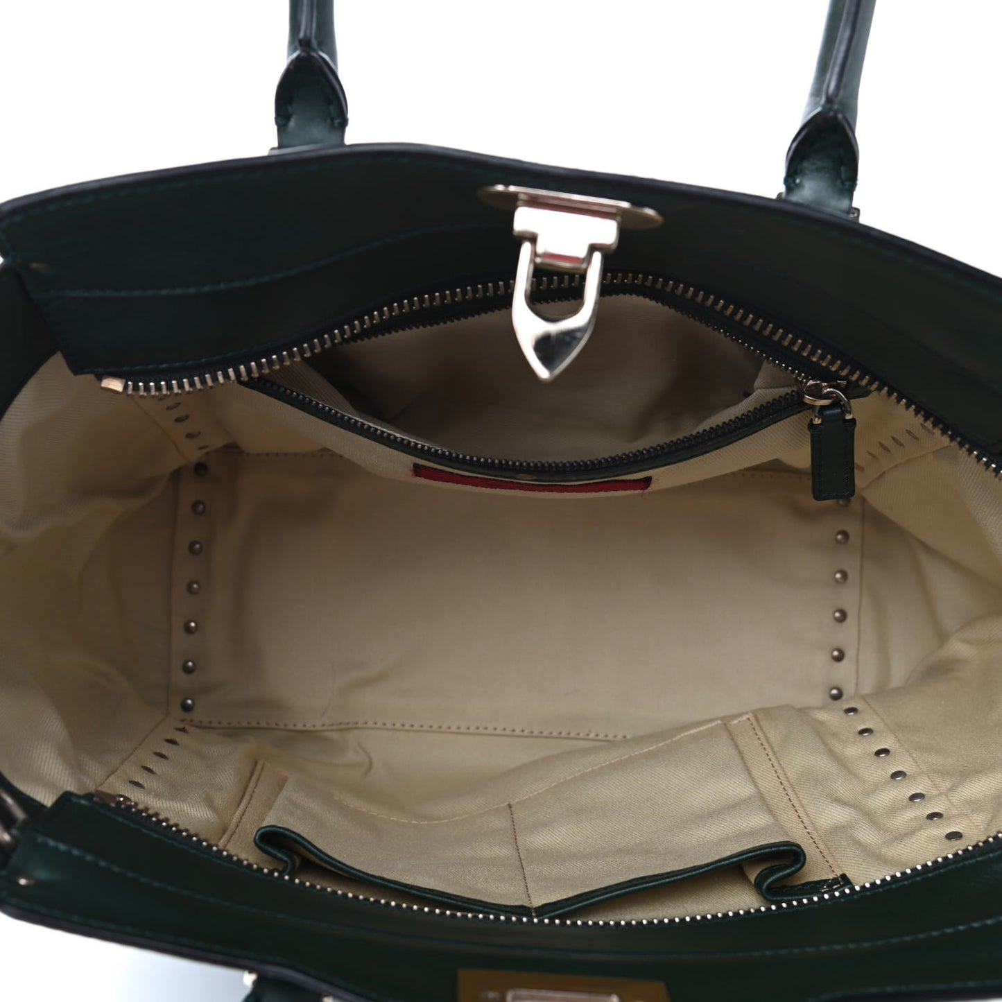 Vitello Rockstud Double Handle Tote Green