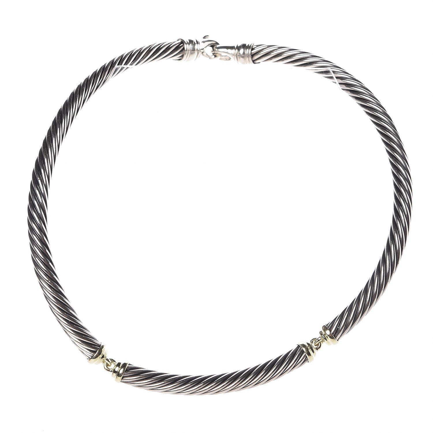 David Yurman Sterling Silver 14K Gold Cable Choker 7mm Necklace 3 of 11