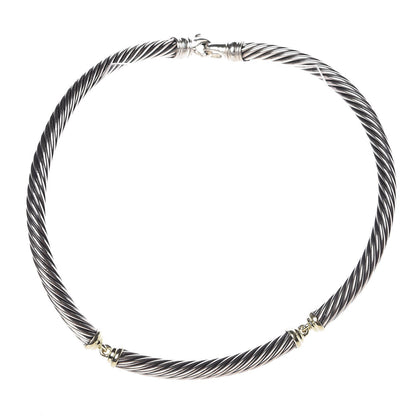 David Yurman Sterling Silver 14K Gold Cable Choker 7mm Necklace 3 of 11