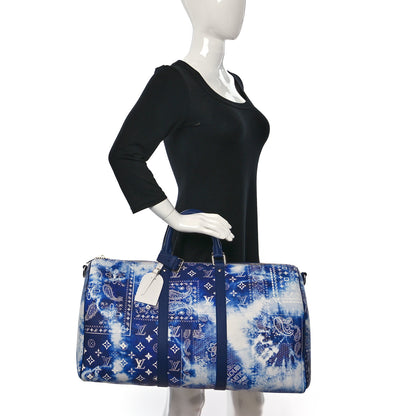 Louis Vuitton Cowhide Monogram Bandana Keepall Bandouliere 50 Blue 2 of 10