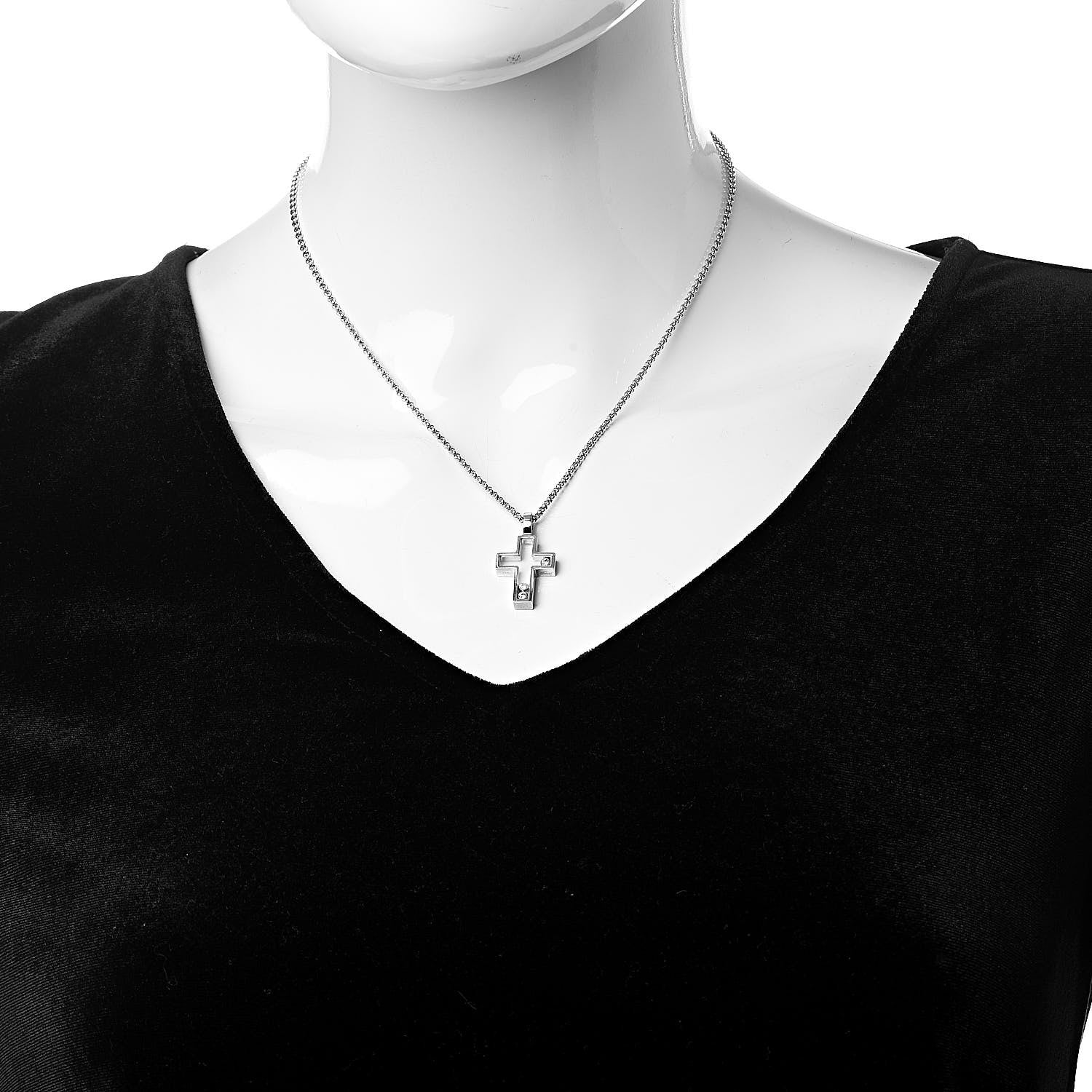 Chopard 18K White Gold 3 Happy Diamonds Cross Pendant Necklace 2 of 6