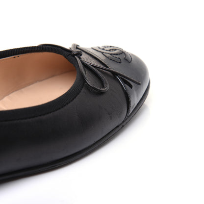 Chanel Lambskin Patent Cap Toe Ballerina Flats 37 Black 18 of 20