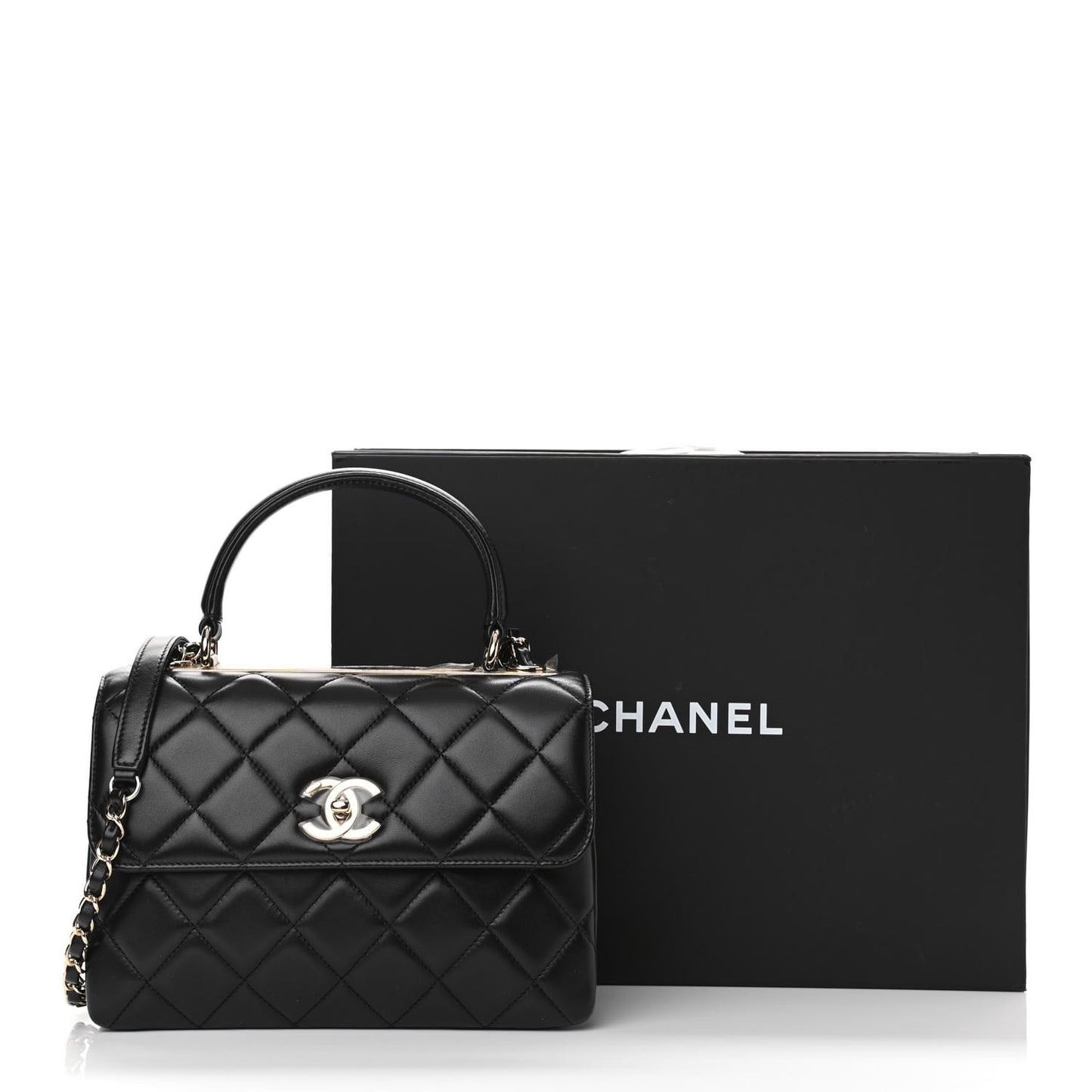 Lambskin Quilted Small Trendy CC Dual Handle Flap Bag Black