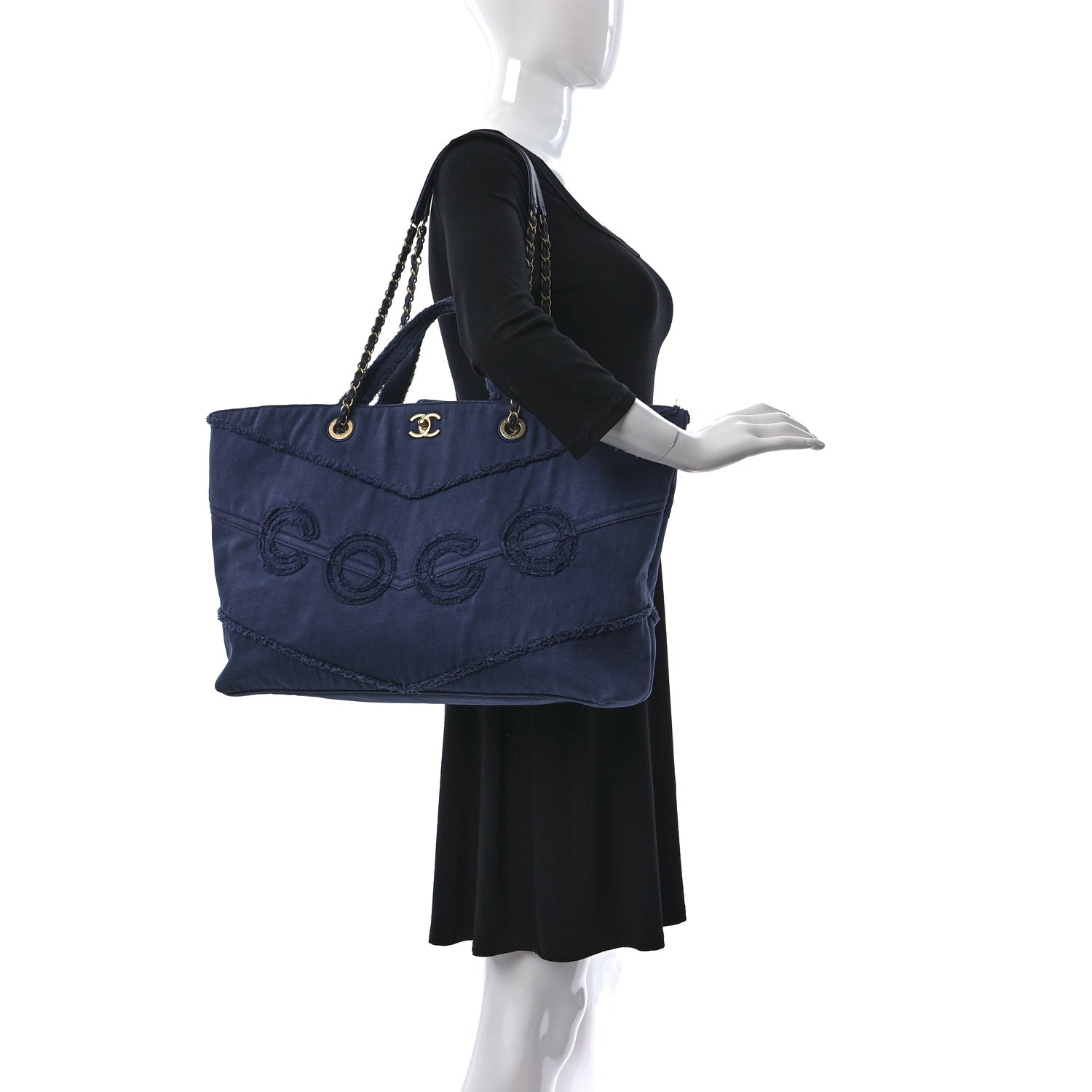 Chanel Denim Chevron Coco Tote Navy 2 of 9