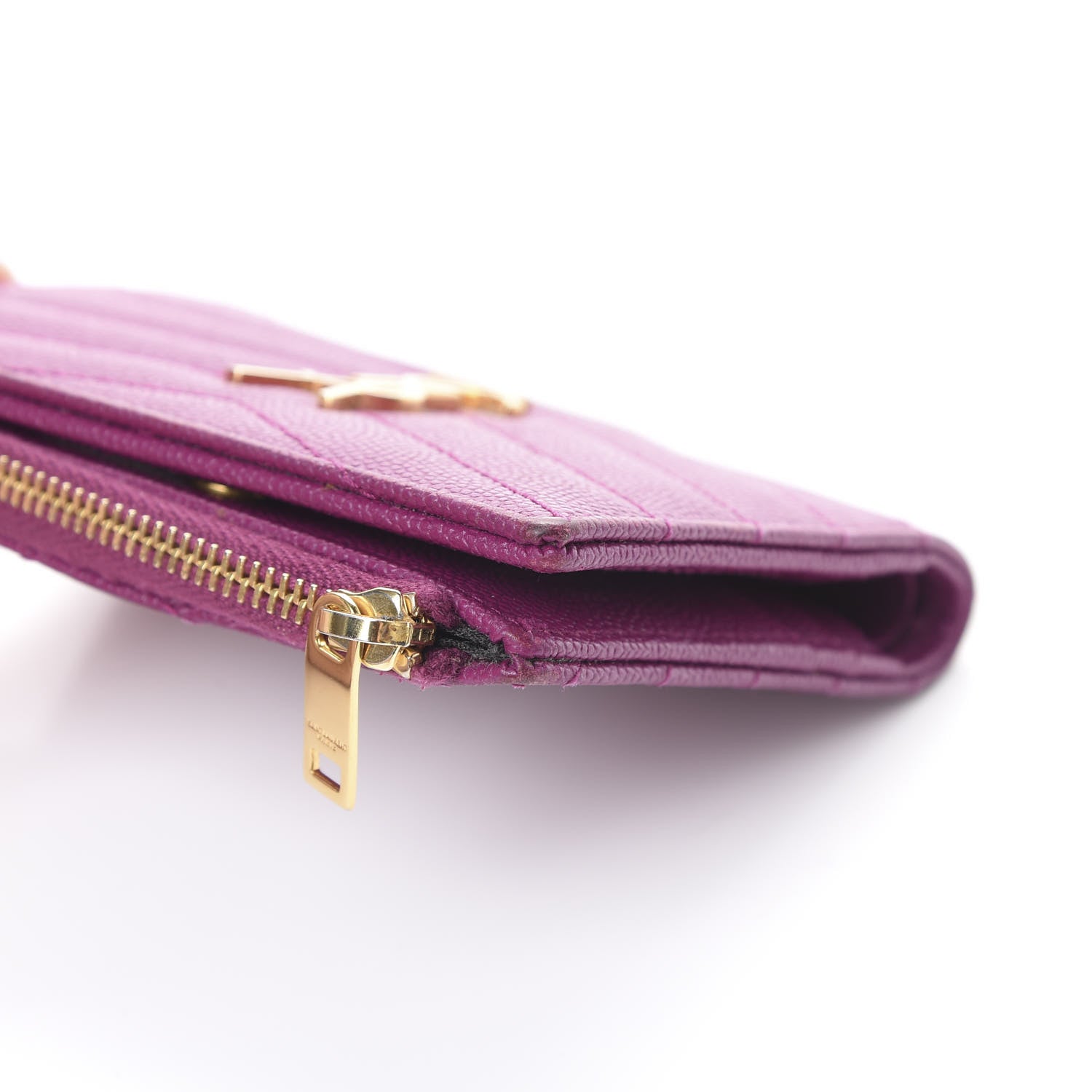 Saint Laurent Grain De Poudre Matelasse Chevron Monogram Zipped Card Case Dark Grape 12 of 14