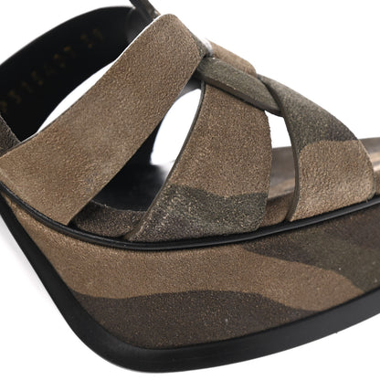 Saint Laurent Suede Camouflage Print Tribute 105 Platform Sandals 39 Green 12 of 18