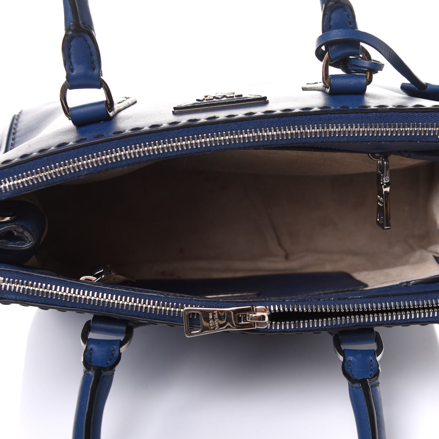 City Calf Hand Stitched Small Galleria Double Zip Tote Bluette