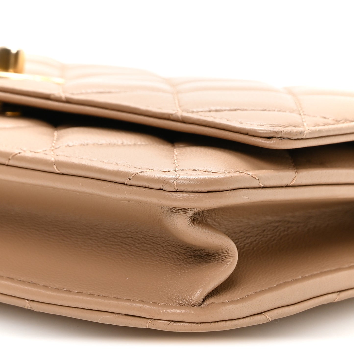 Lambskin Quilted CC Pearl Crush Wallet on Chain WOC Beige