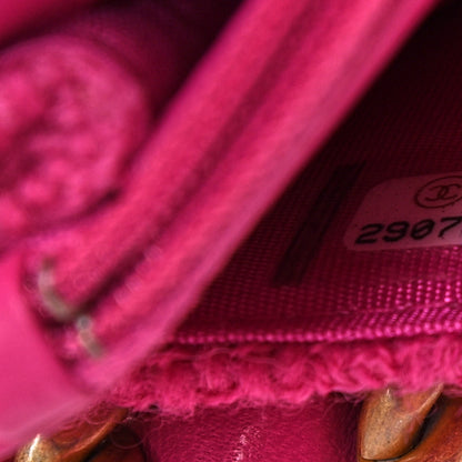 Chanel Wool Tweed Lambskin Quilted Chanel 19 Wallet On Chain WOC and Coin Purse Fuchsia 7 of 13
