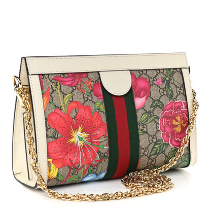 Gucci GG Supreme Monogram Flora Web Small Ophidia Chain Shoulder Bag White 3 of 12